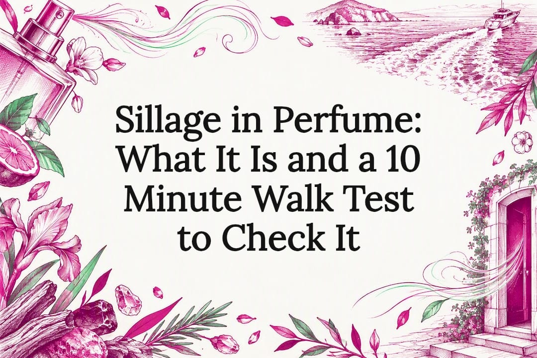 Decorative sillage perfume title card illustration