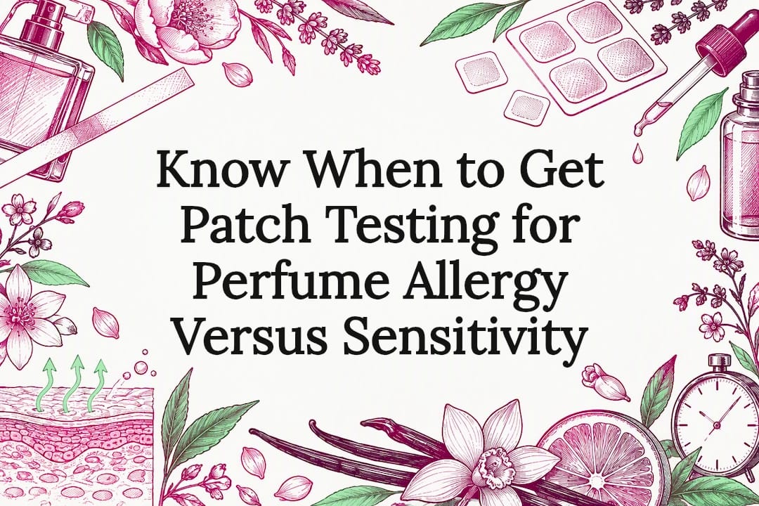 Decorative perfume allergy testing title card