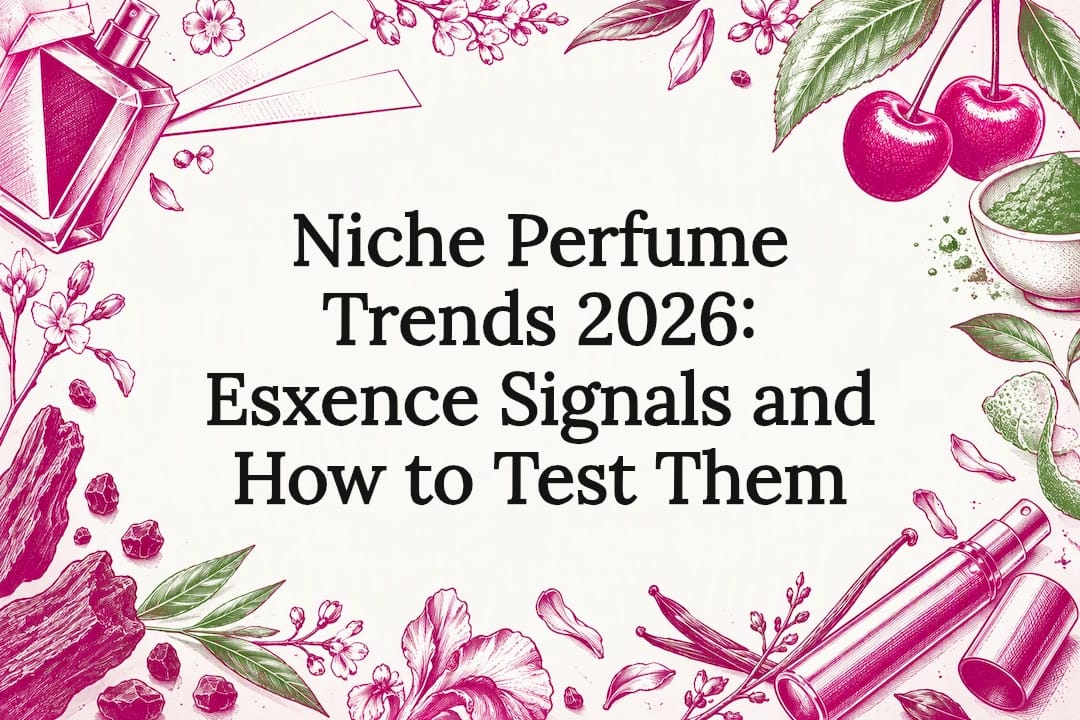 Perfume trend title card with hand-drawn details