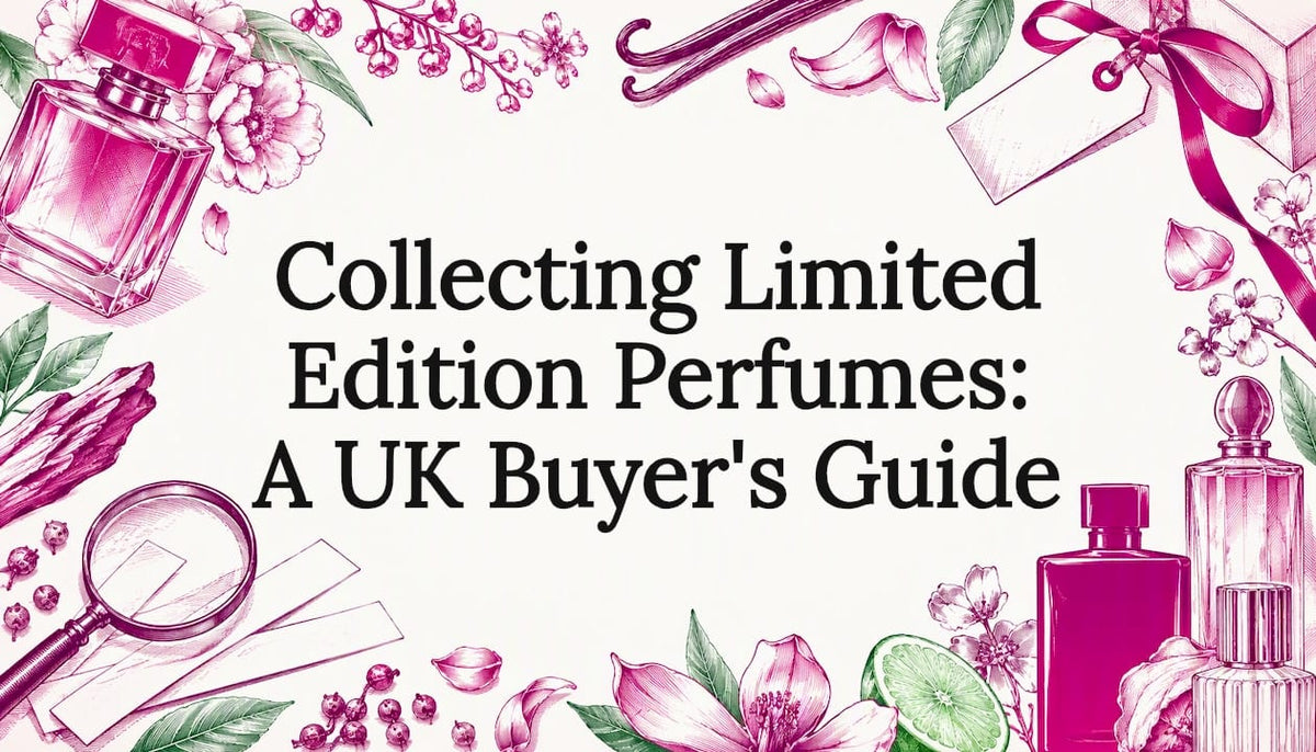 Perfume collecting title card with sketched bottle details