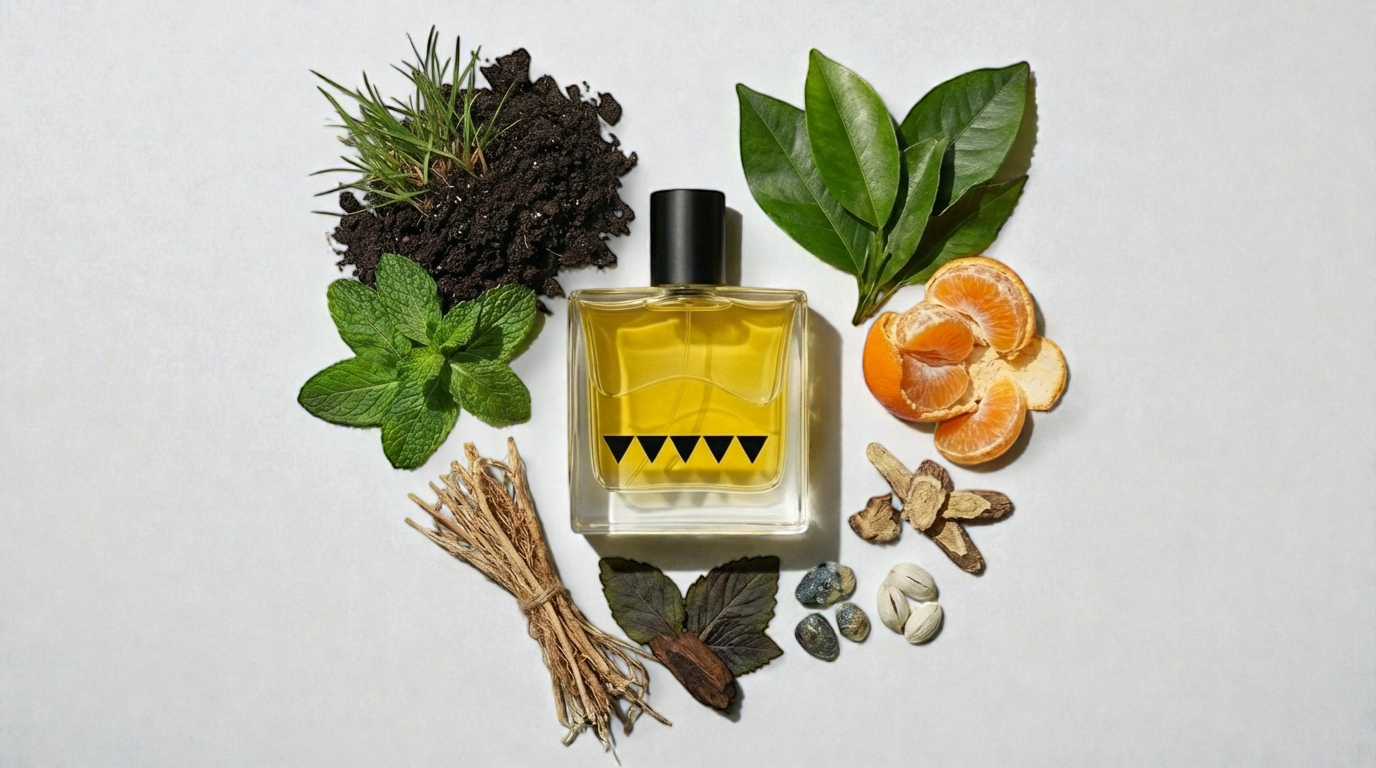 Rook Perfumes Undergrowth Eau de Parfum 50ml bottle with greenery and earthy elements in the background.