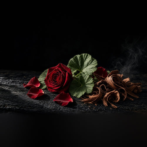 Acresford notes: rose, geranium leaves, wood shavings and smoke