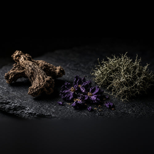 Rook Perfumes Faqqua Iris fragrance bottle with notes of royal iris and oak moss, showcasing elegant perfume packaging.