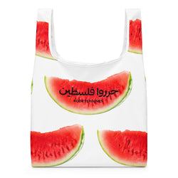 Free Palestine watermelon shopping bag by Rook Perfumes London, featuring vibrant watermelon design and sturdy handles.